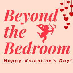 Beyond the Bedroom Logo Valentine's Day edition with cupid and hanging hearts